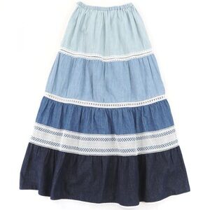 ♥️🌷♥️ Miu Miu lace-trimmed chambray denim skirt, size 40